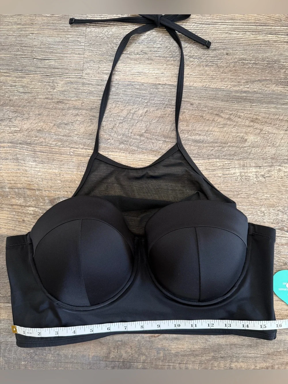 Torrid Vixen Size 1X Black Push Up High Neck Mesh Underwire Halter Swim Top